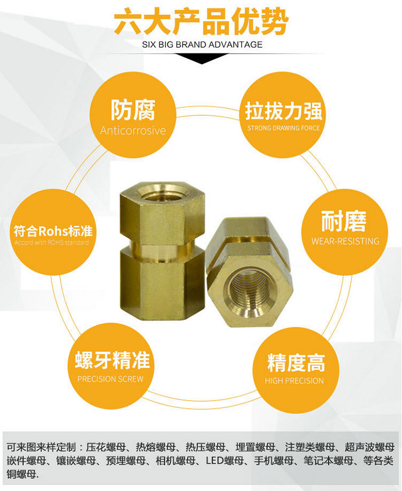 非標六角銅柱加工定制